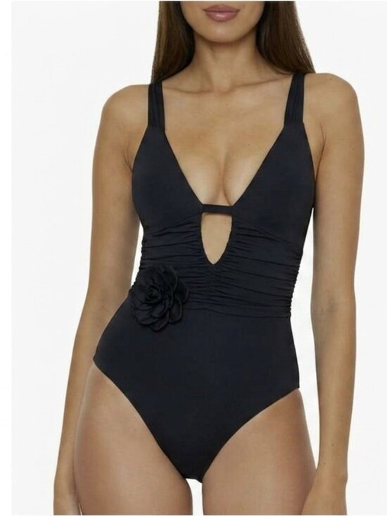 BECCA Other - BECCA by Rebecca Virtue Garden of Eden 3D Flower One Piece Swimsuit New Black L